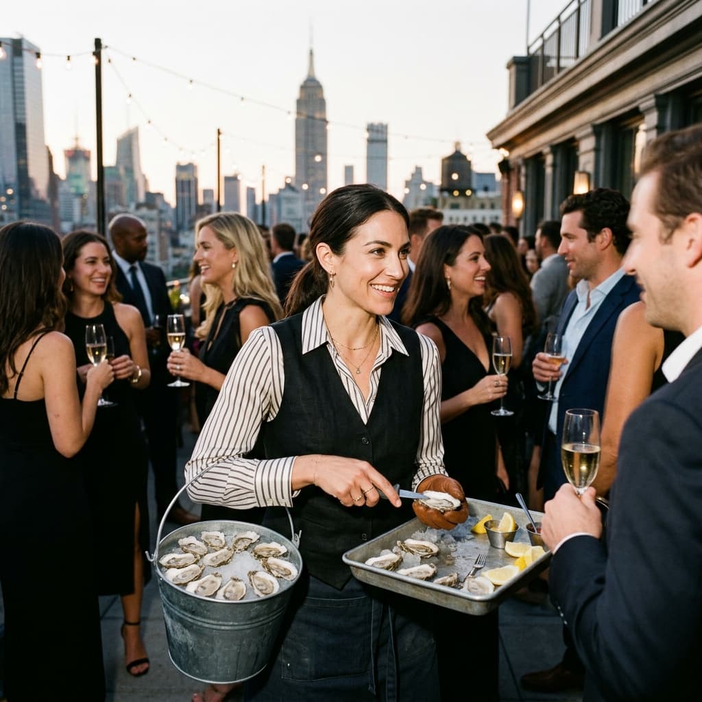 Illustrative oyster service at a shared table